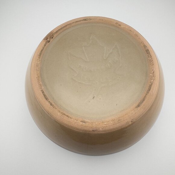 Vintage Monmouth Pottery Ceramic Bean Crock Brown Cream with Lid Maple Leaf Mark - Picture 8 of 8